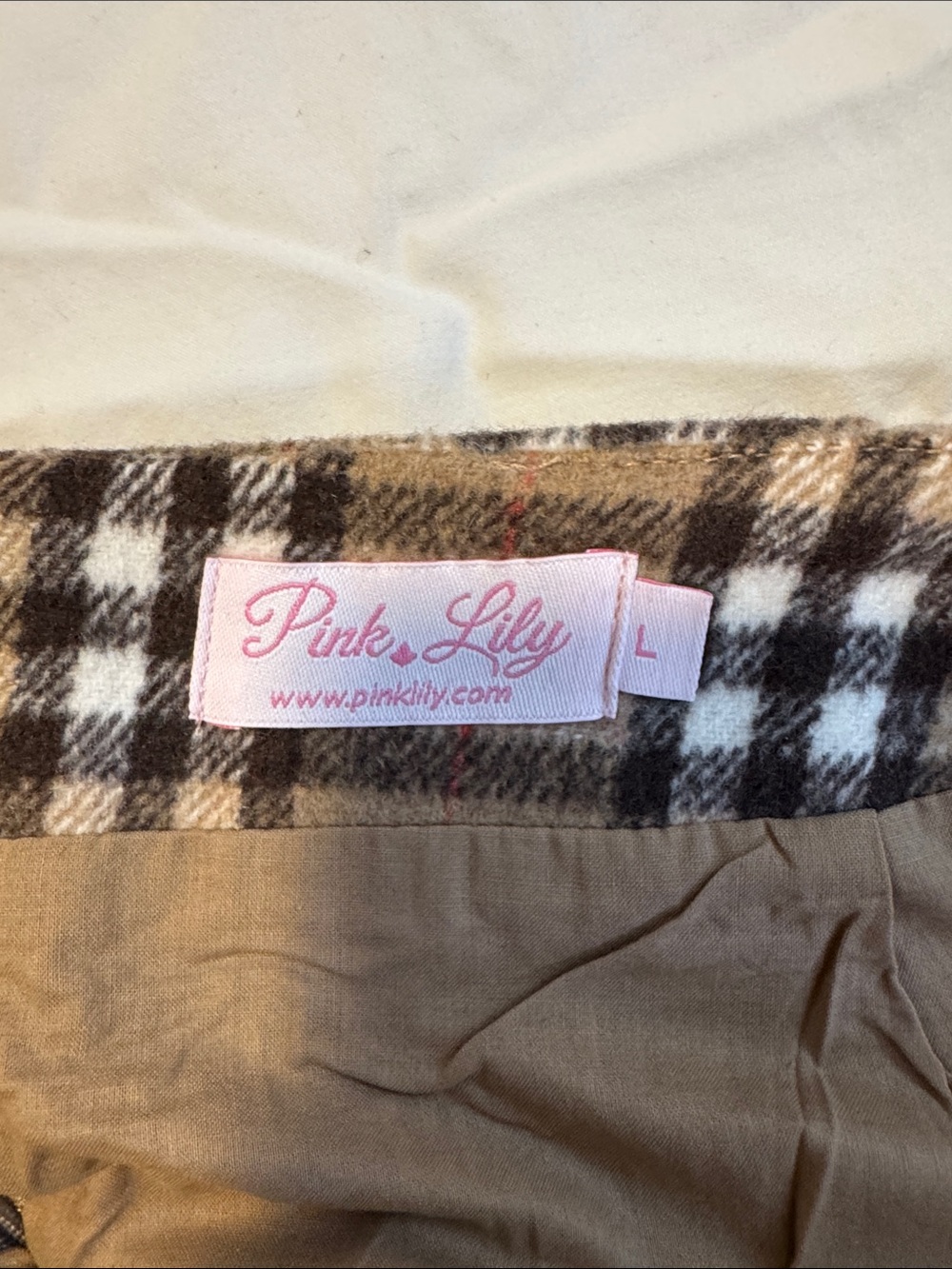 Pink Lily Tan Plaid A-Line Mini Skirt with Black & White Checks - Picture 4 of 4
